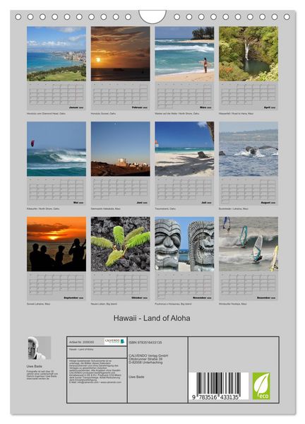 Produktbild: Hawaii - Land of Aloha (Wandkalender 2026 DIN A4 hoch), CALVENDO Monatskalender