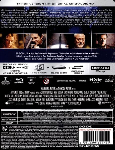 Produktbild: Prestige: Die Meister der Magie - Steelbook (4K Ultra HD) (+ Blu-ray) (+ Bonus-Blu-ray)