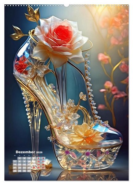 Produktbild: Gl&auml;serne Schuhe - M&auml;rchenhafte Pumps voller funkelnder Tr&auml;ume (hochwertiger Premium Wandkalender 2026 DIN A2 hoch), Kunstdruck in Hochglanz