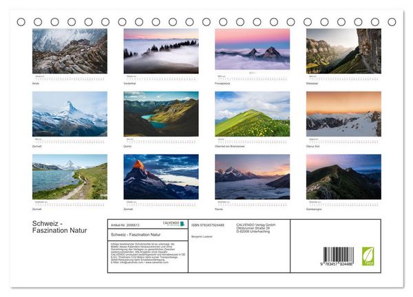 Produktbild: Schweiz - Faszination Natur (Tischkalender 2026 DIN A5 quer), CALVENDO Monatskalender