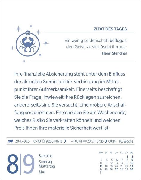 Produktbild: Krebs Sternzeichenkalender 2027 - Tagesabrei&szlig;kalender - Ihr Horoskop f&uuml;r jeden Tag
