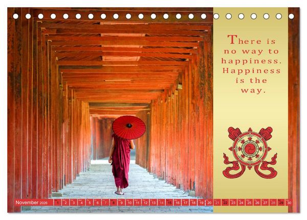 Produktbild: BUDDHIST WISDOMS - THE RED UMBRELLA (Desk Calendar 2026 DIN A5 landscape), CALVENDO 12 Month DeskCalendar
