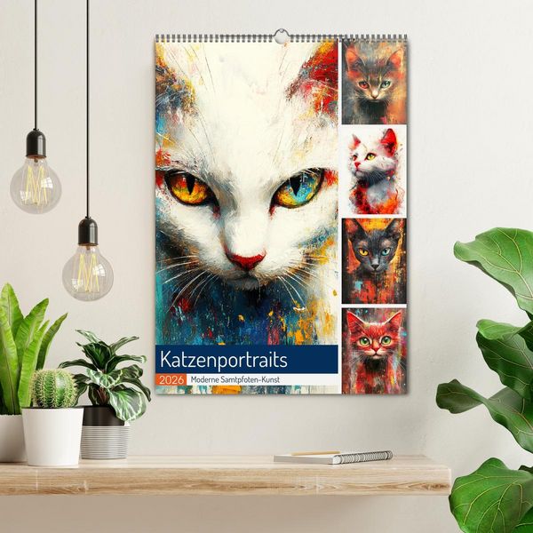 Produktbild: Katzenportraits. Moderne Samtpfoten-Kunst (Wandkalender 2026 DIN A2 hoch), CALVENDO Monatskalender