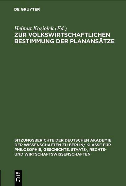 Produktbild: Zur volkswirtschaftlichen Bestimmung der Planans&auml;tze