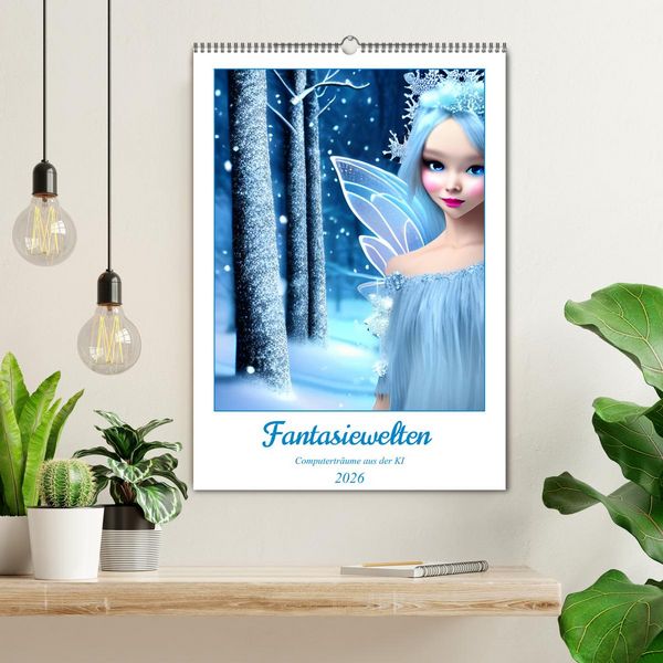 Produktbild: Fantasiewelten - Computertr&auml;ume aus der KI (Wandkalender 2026 DIN A2 hoch), CALVENDO Monatskalender
