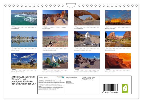 Produktbild: AMERIKA RUNDREISE Bildsch&ouml;n und Aufregend. Entdecke den S&uuml;dwesten der USA (Wandkalender 2026 DIN A4 quer), CALVENDO Monatskalender
