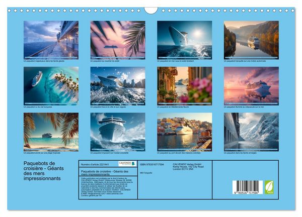 Produktbild: Paquebots de croisi&egrave;re - G&eacute;ants des mers impressionnants (Calendrier mural 2026 DIN A3 vertical), CALVENDO calendrier mensuel