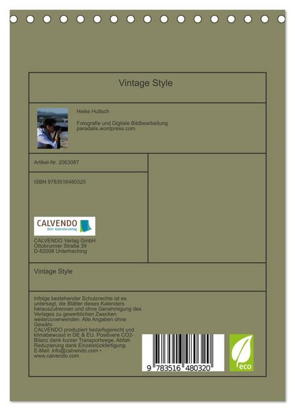 Produktbild: Vintage Style (Tischkalender 2026 DIN A5 hoch), CALVENDO Monatskalender