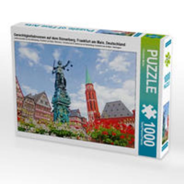 CALVENDO Puzzle Gerechtigkeitsbrunnen auf dem Römerberg, Frankfurt am Main, Deutschland | 1000 Teile Lege-Größe 64x48cm Foto-Puzzle für glückliche Stunden