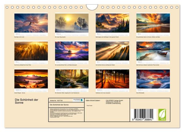 Produktbild: Die Sch&ouml;nheit der Sonne (Wandkalender 2026 DIN A4 quer), CALVENDO Monatskalender
