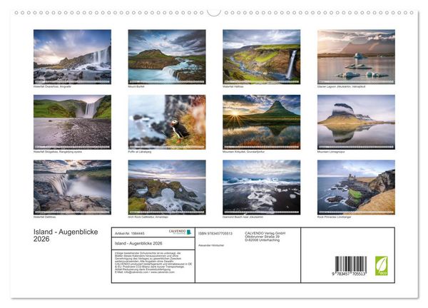 Produktbild: Island - Augenblicke 2026 (hochwertiger Premium Wandkalender 2026 DIN A2 quer), Kunstdruck in Hochglanz