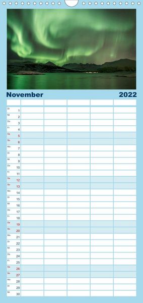 Produktbild: Familienplaner Nordlichter - Magische N&auml;chte in Skandinavien (Wandkalender 2022 , 21 cm x 45 cm, hoch)