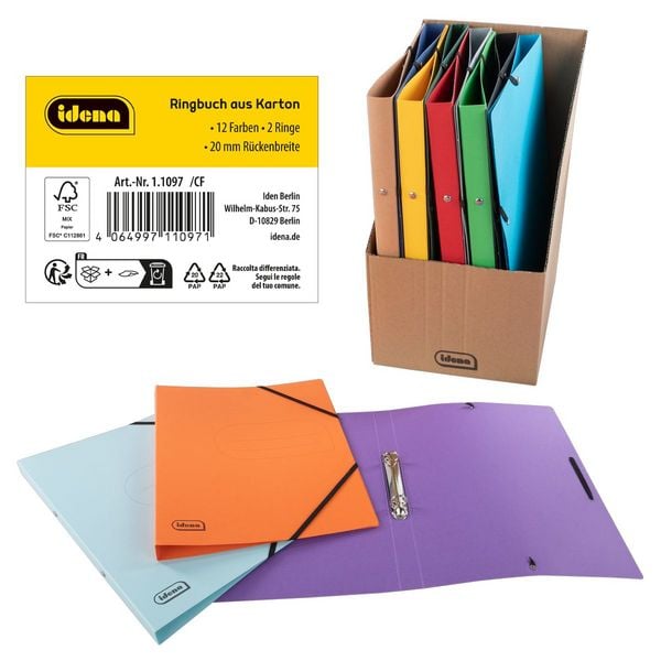 Produktbild: Idena Display Ringb&uuml;cher 2 Ringe DIN A4 20mm 12 St&uuml;ck aus Karton inkl. Stehsammler