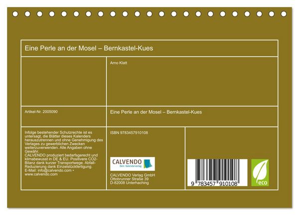 Produktbild: Eine Perle an der Mosel &ndash; Bernkastel-Kues (Tischkalender 2026 DIN A5 quer), CALVENDO Monatskalender