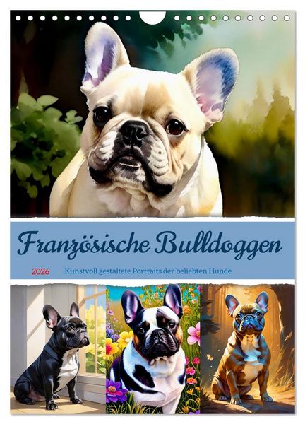 Produktbild: Franz&ouml;sische Bulldoggen. Kunstvoll gestaltete Portraits (Wandkalender 2026 DIN A4 hoch), CALVENDO Monatskalender