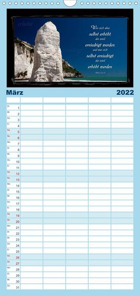 Produktbild: Familienplaner Monat f&uuml;r Monat ein Bibelvers (Wandkalender 2022 , 21 cm x 45 cm, hoch)