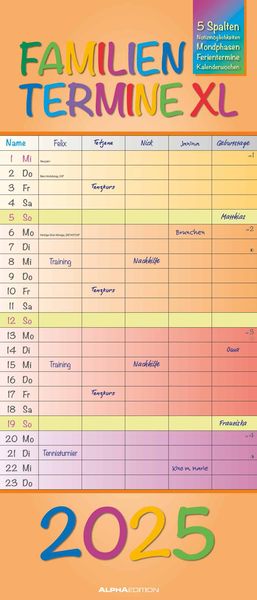 Regenbogen XL 2025 Familienplaner XL - Familienkalender - Terminplaner - 30x70