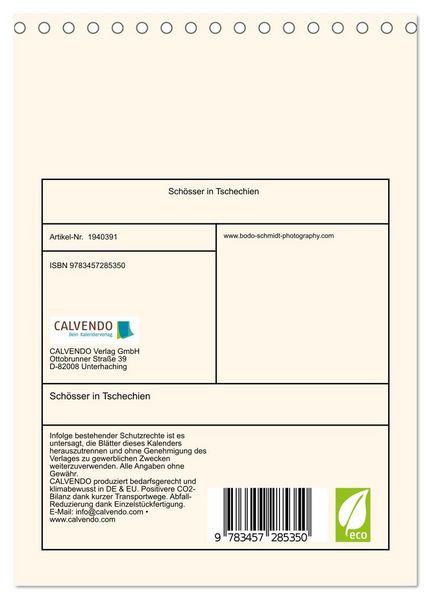 Produktbild: Sch&ouml;sser in Tschechien (Tischkalender 2026 DIN A5 hoch), CALVENDO Monatskalender