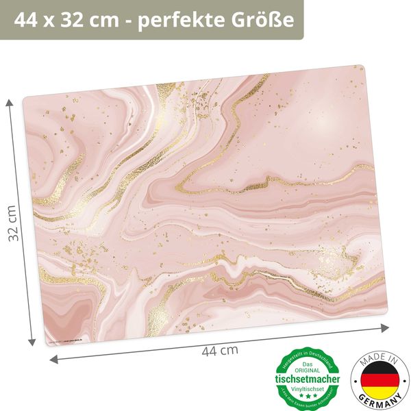 Produktbild: Tischsetmacher Tischsets rosa Marmor mit Goldadern, aus hochwertigem Vinyl (4 St&uuml;ck), 44 x 32 cm