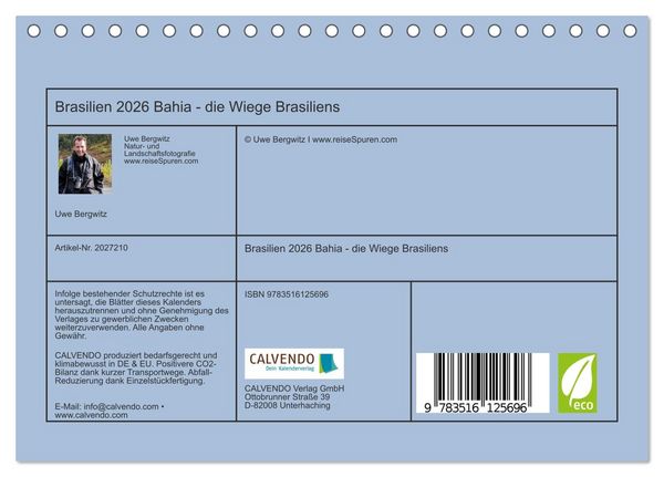 Produktbild: Brasilien 2026 Bahia - die Wiege Brasiliens (Tischkalender 2026 DIN A5 quer), CALVENDO Monatskalender
