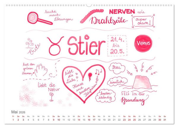 Produktbild: Sternzeichen-Kalender (hochwertiger Premium Wandkalender 2026 DIN A2 quer), Kunstdruck in Hochglanz
