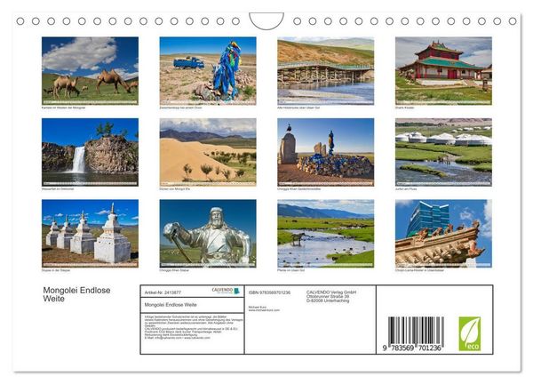 Produktbild: Mongolei Endlose Weite (Wandkalender 2027 DIN A4 quer), CALVENDO Monatskalender