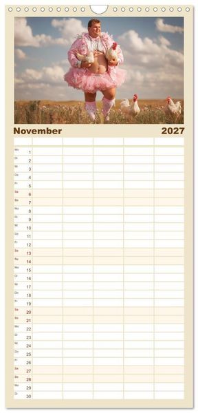 Produktbild: Familienplaner 2027 - Die H&uuml;hnerhelden. Witz und Charme mit M&auml;nnern, die Eier haben mit 5 Spalten (Wandkalender, 21 x 45 cm) CALVENDO