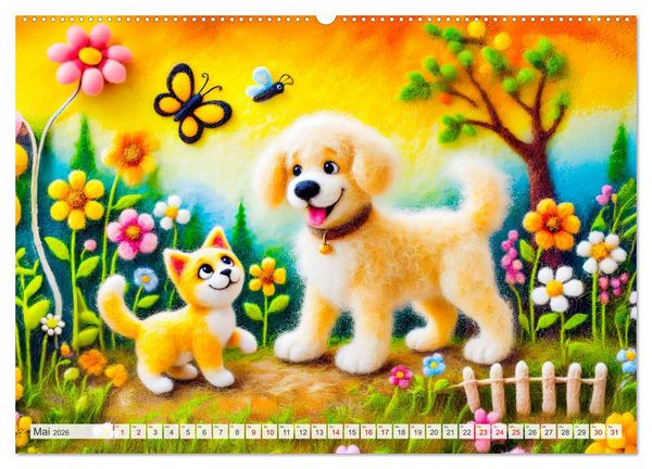 Produktbild: Niedliche Filzhunde - Liebevolle Ideen aus Filz und Wolle (Wandkalender 2026 DIN A2 quer), CALVENDO Monatskalender