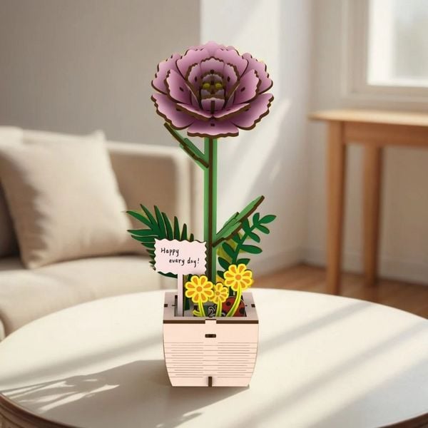 Produktbild: FiguredArt AL104 - Pfingstrose, 3D Puzzle, Holz, 83 Teile, H&ouml;he: 18,9 cm