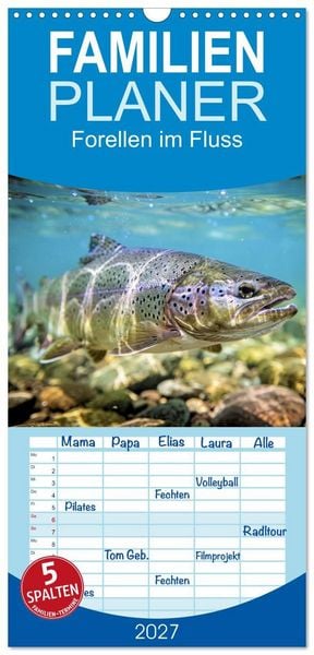Produktbild: Familienplaner 2027 - Forellen im Fluss mit 5 Spalten (Wandkalender, 21 x 45 cm) CALVENDO
