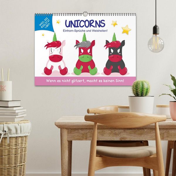 Produktbild: Unicorns. Einhorn-Spr&uuml;che und Weisheiten! (Wandkalender 2026 DIN A3 quer), CALVENDO Monatskalender