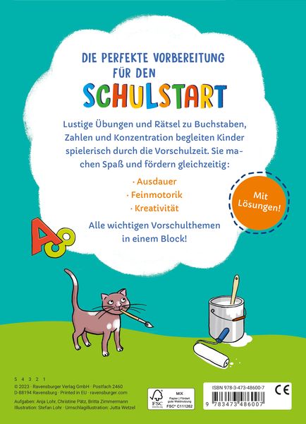 Ravensburger Mein Vorschul-Block - Zahlen, Buchstaben, Konzentration - Rätselspaß für Vorschulkinder ab 5 Jahren - Vorbereitung auf Schule