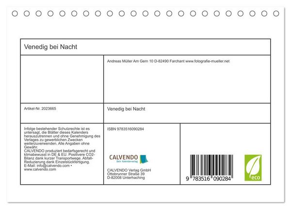 Produktbild: Venedig bei Nacht (Tischkalender 2026 DIN A5 quer), CALVENDO Monatskalender