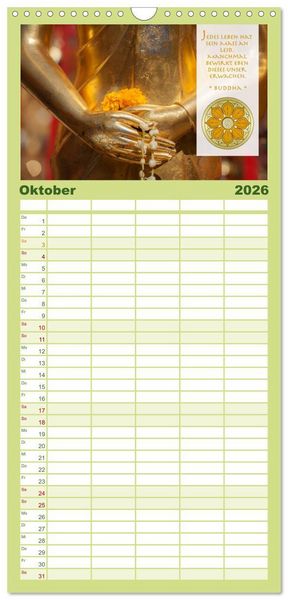Produktbild: Familienplaner 2026 - BUDDHA im GL&Uuml;CK &ndash; Weisheiten aus Asien mit 5 Spalten (Wandkalender, 21 x 45 cm) CALVENDO
