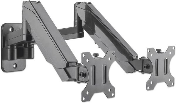 Produktbild: Manhattan 461627 Monitor-Wandhalterung 2 Display(s) 43,2 cm (17") - 81,3 cm (32") Schwarz Drehbar, H&ouml;henverstellbar, Neigbar, Schwenkbar
