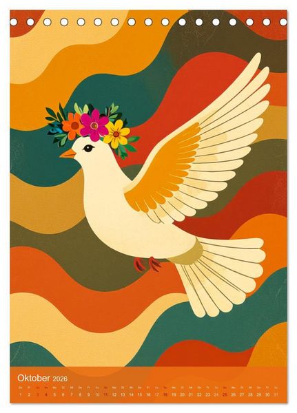 Produktbild: Flower Power Dreams - Retro 70s Art (Tischkalender 2026 DIN A5 hoch), CALVENDO Monatskalender