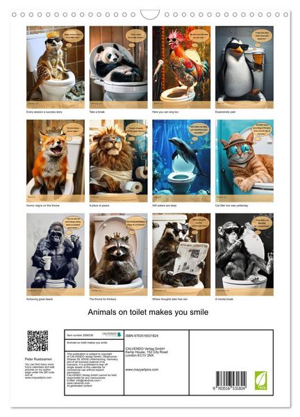 Produktbild: Animals on toilet makes you smile (Wall Calendar 2026 DIN A3 portrait), CALVENDO 12 Month Wall Calendar