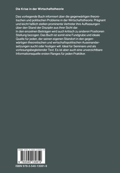 Produktbild: Die Krise in der Wirtschaftstheorie