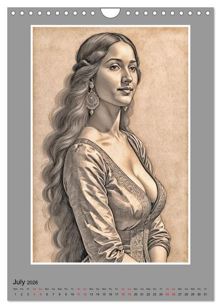 Produktbild: Baroque Beauties, Pencil Art with Artificial Intelligence (Wall Calendar 2026 DIN A4 portrait), CALVENDO 12 Month Wall Calendar