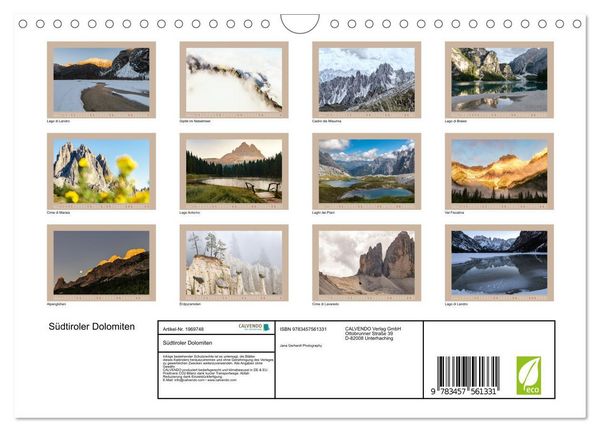 Produktbild: S&uuml;dtiroler Dolomiten (Wandkalender 2026 DIN A4 quer), CALVENDO Monatskalender