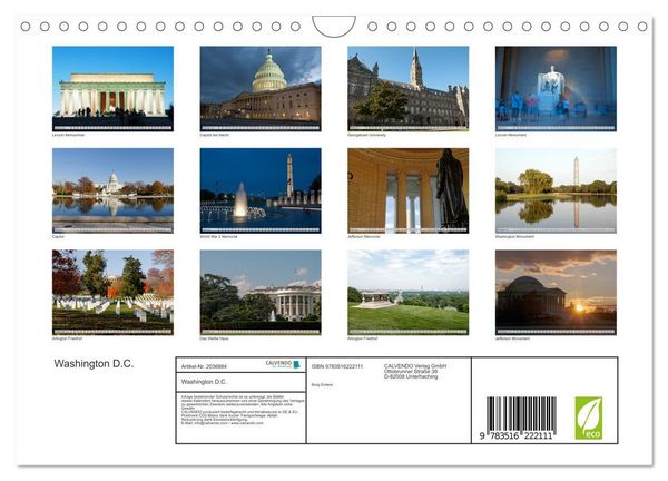 Produktbild: Washington D.C. (Wandkalender 2026 DIN A4 quer), CALVENDO Monatskalender