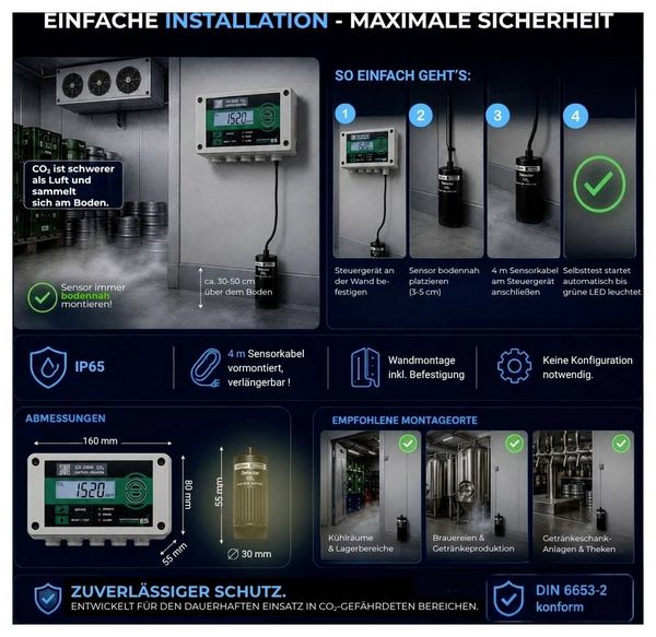 Produktbild: Schabus GX-D500 Kohlendioxid-Melder mit externem Sensor netzbetrieben detektiert Kohlendioxid