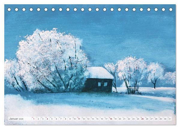 Produktbild: Winterzauberwelt - Gemalte Winterlandschaften (Tischkalender 2026 DIN A5 quer), CALVENDO Monatskalender