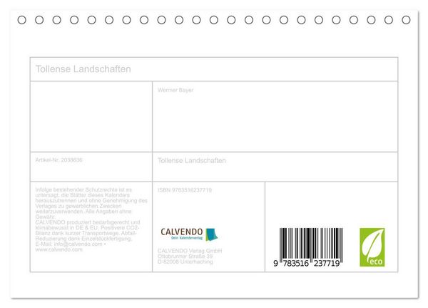 Produktbild: Tollense Landschaften (Tischkalender 2026 DIN A5 quer), CALVENDO Monatskalender