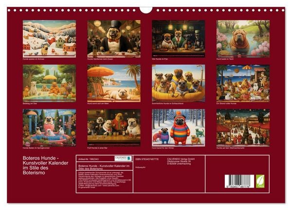 Produktbild: Boteros Hunde - Kunstvoller Kalender im Stile des Boterismo (Wandkalender 2026 DIN A3 quer), CALVENDO Monatskalender