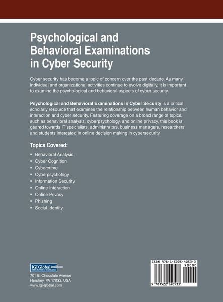 Produktbild: Psychological and Behavioral Examinations in Cyber Security