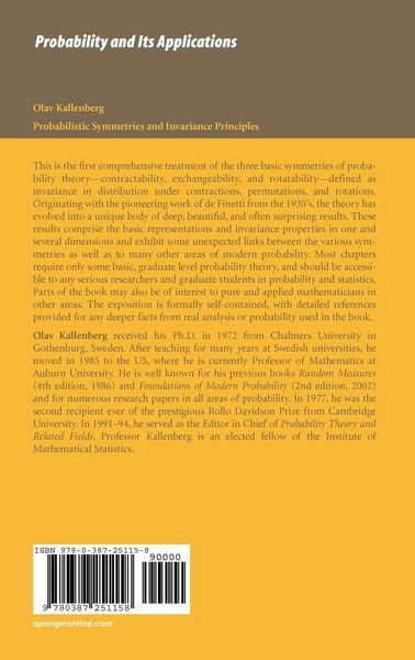 Produktbild: Probabilistic Symmetries and Invariance Principles