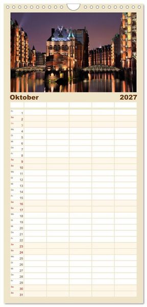 Produktbild: Familienplaner 2027 - Hamburg mit 5 Spalten (Wandkalender, 21 x 45 cm) CALVENDO