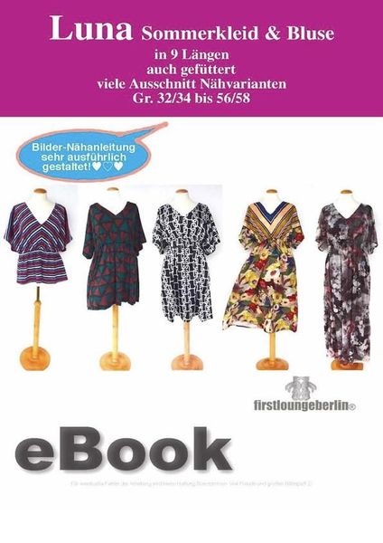 Produktbild: LUNA Sommerkleid & Bluse in 9 L&auml;ngen Gr. 32/34-56/58 Schnittmuster mit N&auml;hanleitung von firstloungeberlin