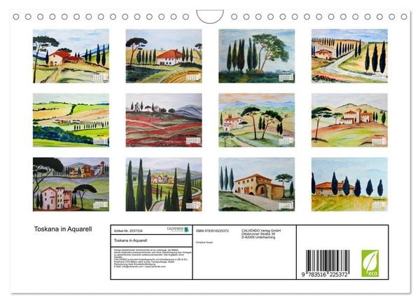 Produktbild: Toskana in Aquarell (Wandkalender 2026 DIN A4 quer), CALVENDO Monatskalender